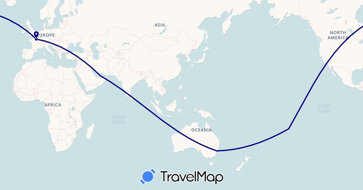 TravelMap itinerary: driving in United Arab Emirates, Australia, France, United States (Asia, Europe, North America, Oceania)
